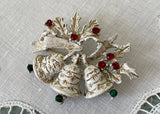 Vintage Dodds Christmas Bells Enamel and Rhinestone Pin Brooch