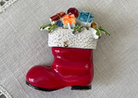 Vintage ART Enameled Christmas Santa's Boot Pin Brooch