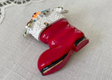 Vintage ART Enameled Christmas Santa's Boot Pin Brooch