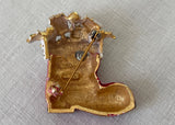 Vintage ART Enameled Christmas Santa's Boot Pin Brooch