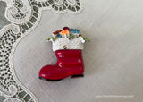 Vintage ART Enameled Christmas Santa's Boot Pin Brooch