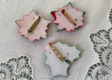 3 Vintage Plastic Christmas Poinsettia and Holly Pins