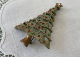 Vintage Christmas Tree Red Rhinestones Pin Brooch