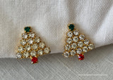 Vintage Rhinestone Christmas Tree Clip On Earrings