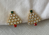 Vintage Rhinestone Christmas Tree Clip On Earrings