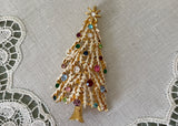 Vintage Enameled and Rhinestone Christmas Tree Pendant