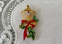 Vintage Enameled Christmas Lantern Pin Brooch