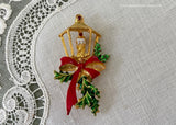 Vintage Enameled Christmas Lantern Pin Brooch