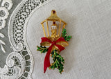 Vintage Enameled Christmas Lantern Pin Brooch