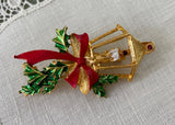 Vintage Enameled Christmas Lantern Pin Brooch