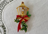 Vintage Enameled Christmas Lantern Pin Brooch