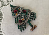 Vintage Rhinestone Christmas Tree Pin with Moving Garland