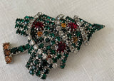 Vintage Rhinestone Christmas Tree Pin with Moving Garland