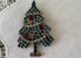 Vintage Rhinestone Christmas Tree Pin with Moving Garland