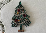 Vintage Rhinestone Christmas Tree Pin with Moving Garland