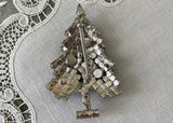 Vintage Rhinestone Christmas Tree Pin with Moving Garland