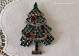 Vintage Rhinestone Christmas Tree Pin with Moving Garland