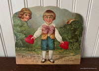 Antique German Die-Cut Moveable Valentines Card Little Boy and Girls - The Pink Rose Cottage 