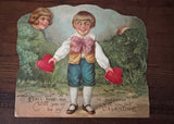 Antique German Die-Cut Moveable Valentines Card Little Boy and Girls