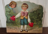 Antique German Die-Cut Moveable Valentines Card Little Boy and Girls