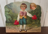 Antique German Die-Cut Moveable Valentines Card Little Boy and Girls