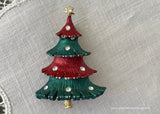 Vintage Enameled Red and Green Christmas Tree Pin Brooch