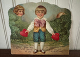Antique German Die-Cut Moveable Valentines Card Little Boy and Girls