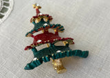 Vintage Enameled Red and Green Christmas Tree Pin Brooch