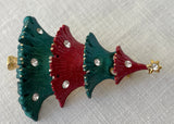 Vintage Enameled Red and Green Christmas Tree Pin Brooch