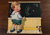 Antique Ruth E Newton School Boy and Pup Moveable Valentine Card