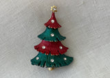 Vintage Enameled Red and Green Christmas Tree Pin Brooch