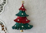 Vintage Enameled Red and Green Christmas Tree Pin Brooch