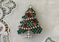 Vintage KJL Rhinestone Christmas Tree Pin with Moving Garland