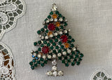 Vintage KJL Rhinestone Christmas Tree Pin with Moving Garland