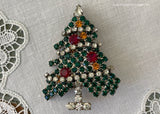 Vintage KJL Rhinestone Christmas Tree Pin with Moving Garland