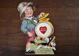Antique Mechanical Little Girl Playing a Drum with Cat Germany
