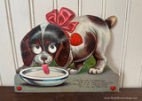 Antique Die-Cut Mechanical Valentine's Card Puppy Lapping Milk Germany