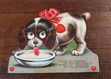 Antique Die-Cut Mechanical Valentine's Card Puppy Lapping Milk Germany