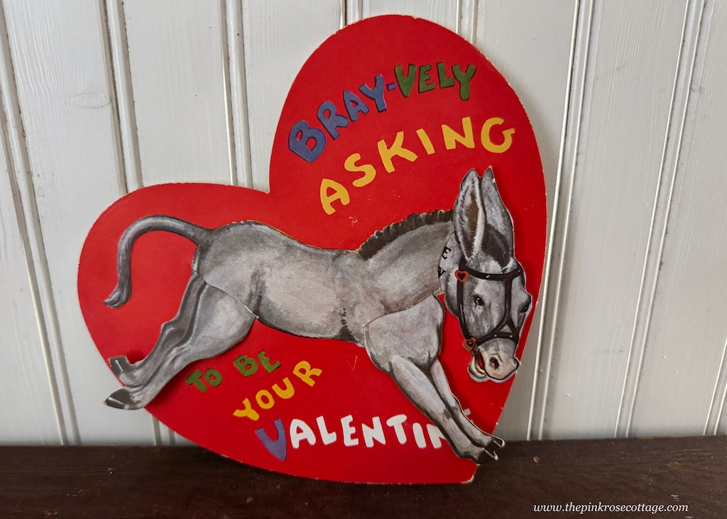 Antique Kicking Donkey Mechanical Heart Valentine Card