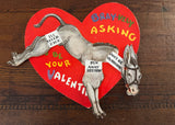 Antique Kicking Donkey Mechanical Heart Valentine Card