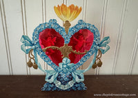 Antique Die-Cut Blue Forget-Me-Not 3D Window Cherubs Valentine Card