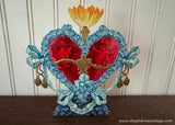 Antique Die-Cut Blue Forget-Me-Not 3D Window Cherubs Valentine Card
