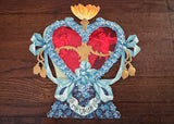 Antique Die-Cut Blue Forget-Me-Not 3D Window Cherubs Valentine Card