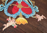 Antique Die-Cut Blue Forget-Me-Not 3D Window Cherubs Valentine Card