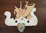 Antique 3 D Die-Cut Valentine's Card Forget-Me-Not Gondola
