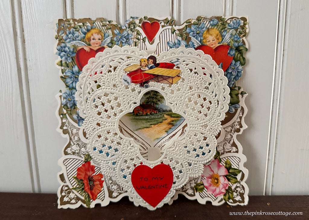 Vintage Die-Cut Pop-Up Valentine's Day Card Cherubs and Flowers