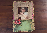 Antique Edwardian Woman Die-Cut Card Ephemera - The Pink Rose Cottage 
