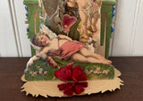 Antique Die-Cut Pop-Up Valentine's Card Cupid Cherub Blue Roses