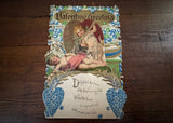 Antique Die-Cut Pop-Up Valentine's Card Cupid Cherub Blue Roses
