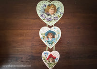 Antique Triple Heart Hanging Die-Cut Valentines Greeting Card